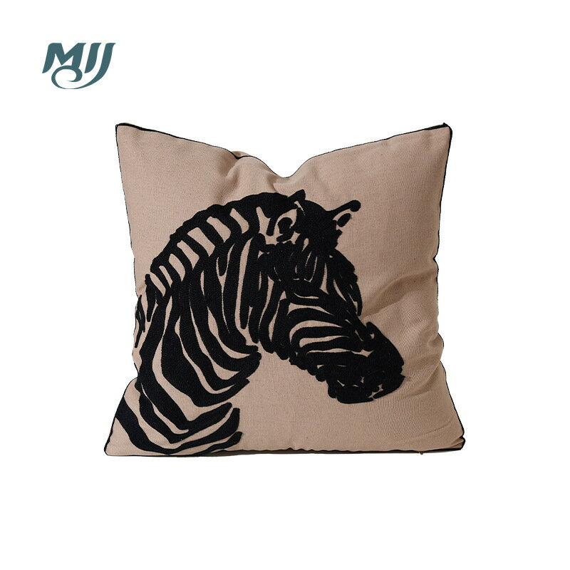 『百貨屋二號』輕奢靠枕靠刺繡ins風抱枕套斑馬紋黑白簡約北歐沙發抱枕動物刺繡