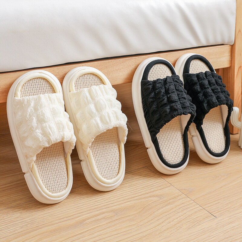 【免運】亞麻厚底泡芙鞋 泡芙鞋 時尚室內拖鞋 亞麻拖鞋 4