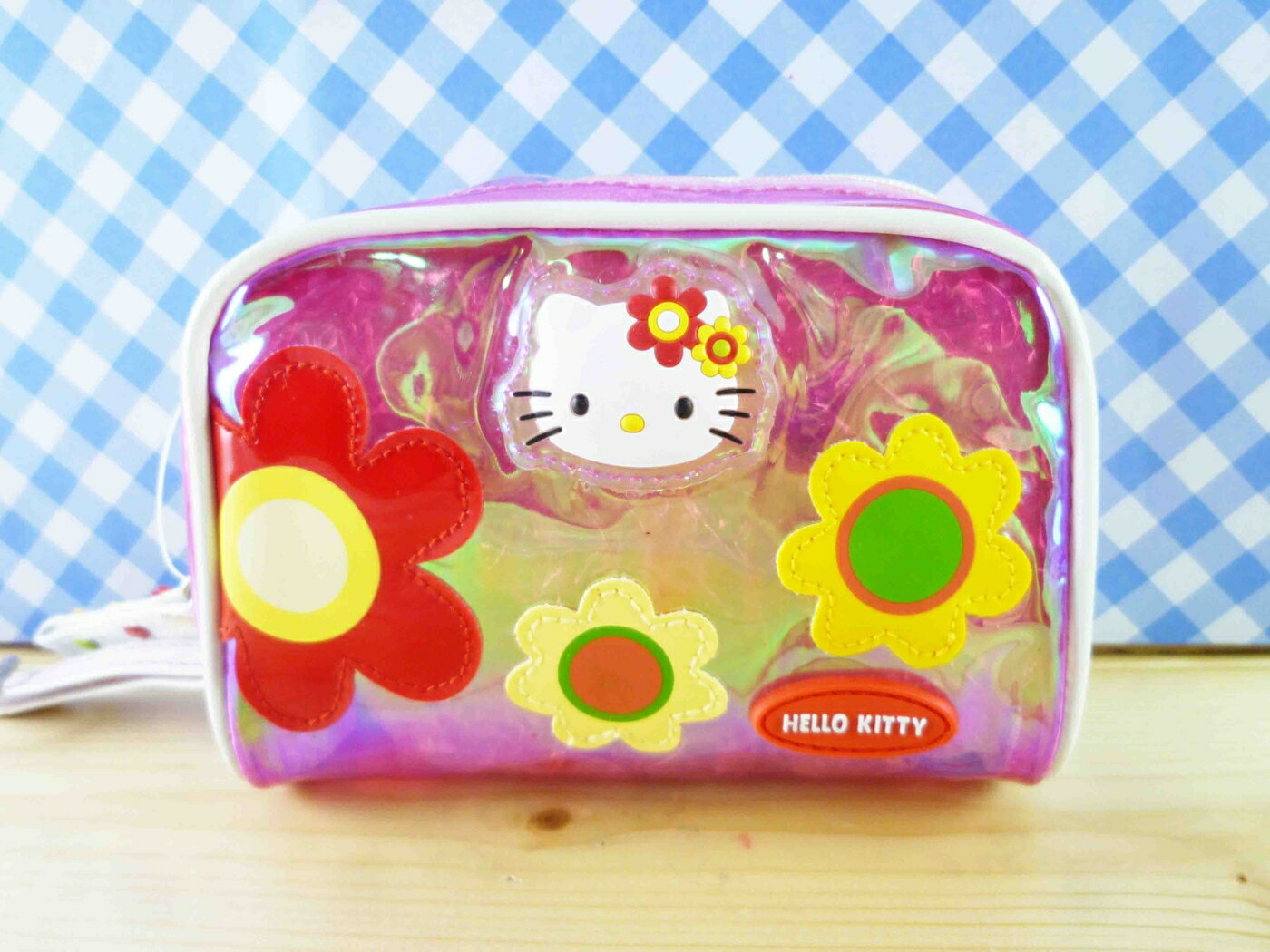 【震撼精品百貨】Hello Kitty 凱蒂貓 透明化妝包/筆袋-亮面花(粉) 震撼日式精品百貨
