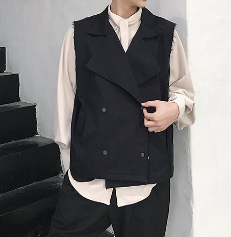 FINDSENSE H1 2018  男 新款 歐美 高端 毛邊純色 四季款 馬甲 時尚百搭背心外套 獨家款 潮上衣