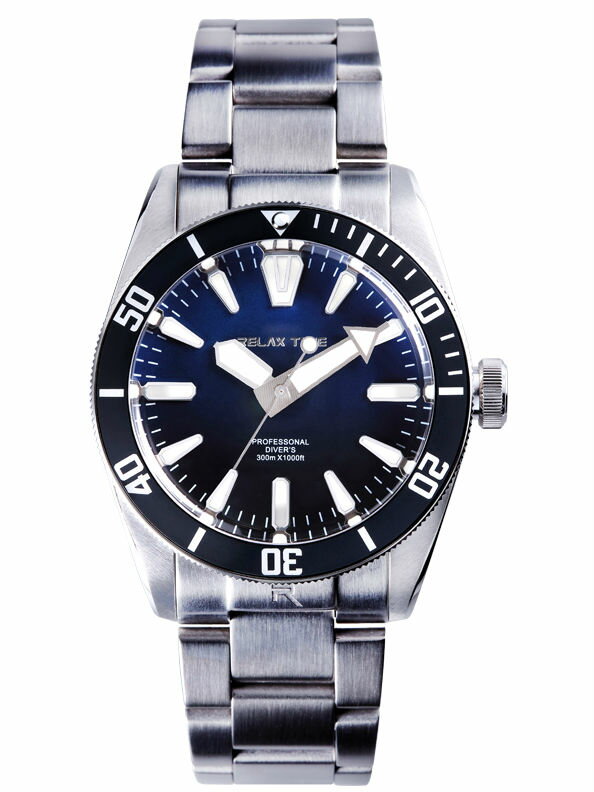 RELAX TIME 海神系列 300米潛水機械腕錶 (RT-77-1-1) 銀x漸層藍