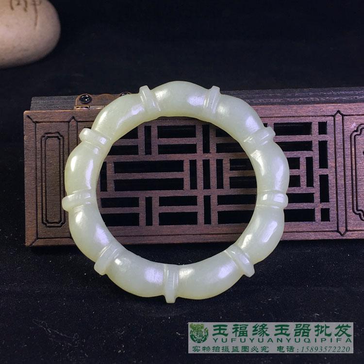 保真新疆和田玉白玉精雕仿古紋飾竹節環袈裟環高古玉老玉包郵