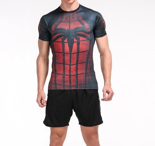 FINDSENSE MD 日系 時尚 男 黑紅蜘蛛標誌 高彈力 緊身運動短T 訓練服 跑步 健身T恤 3D圖案 短袖T恤