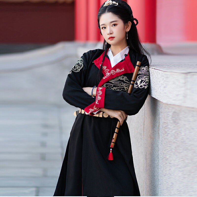 原創中國風傳統改良男女CP情侶裝俠侶刺繡日常漢服非古裝雙層外套1入