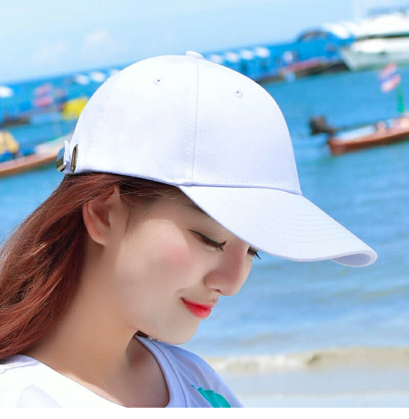 春夏款棉質白色棒球帽女式帽子遮陽韓版光板女式棒球帽百搭鴨舌帽1入