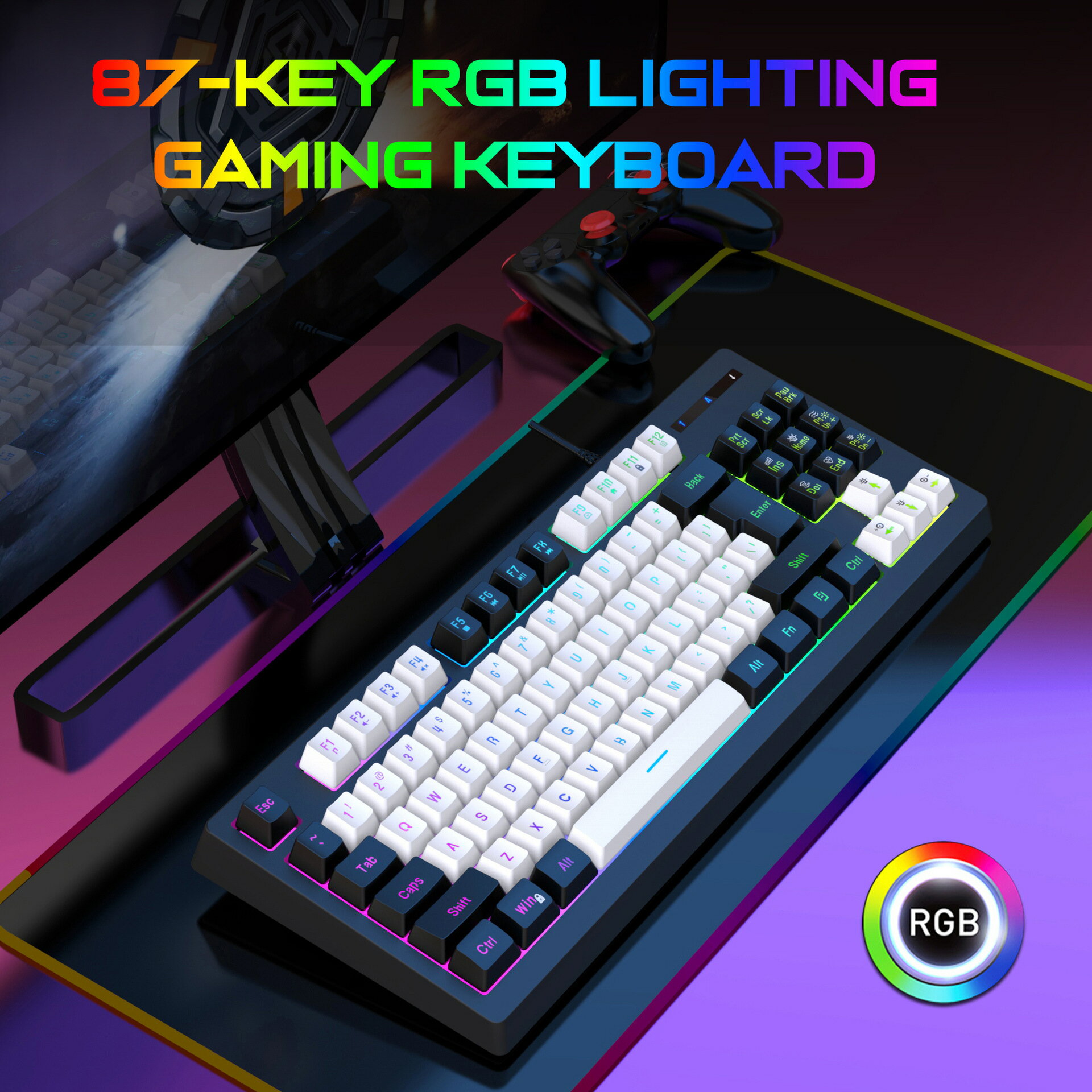 G69有線遊戲鍵盤機械手感電競RGB87鍵電腦辦公家用USB