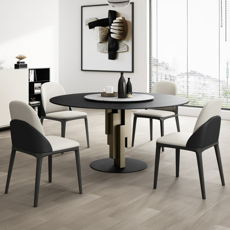 餐桌 意式巖板餐桌椅組合圓形客廳家用五金設計師餐桌
