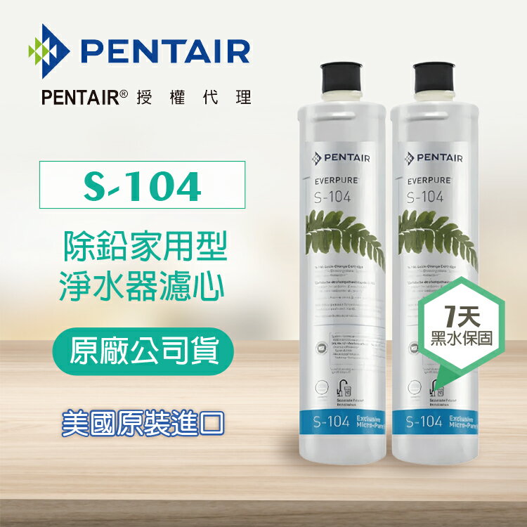 【Pentair 濱特爾】S-104濾芯《2入組》原廠公司貨 - 除鉛家用型濾心 (臺灣代理公司貨)★美國原裝進口★適用3-4人★有效除氯、異味、異色★水達人-EVERPURE《S104》