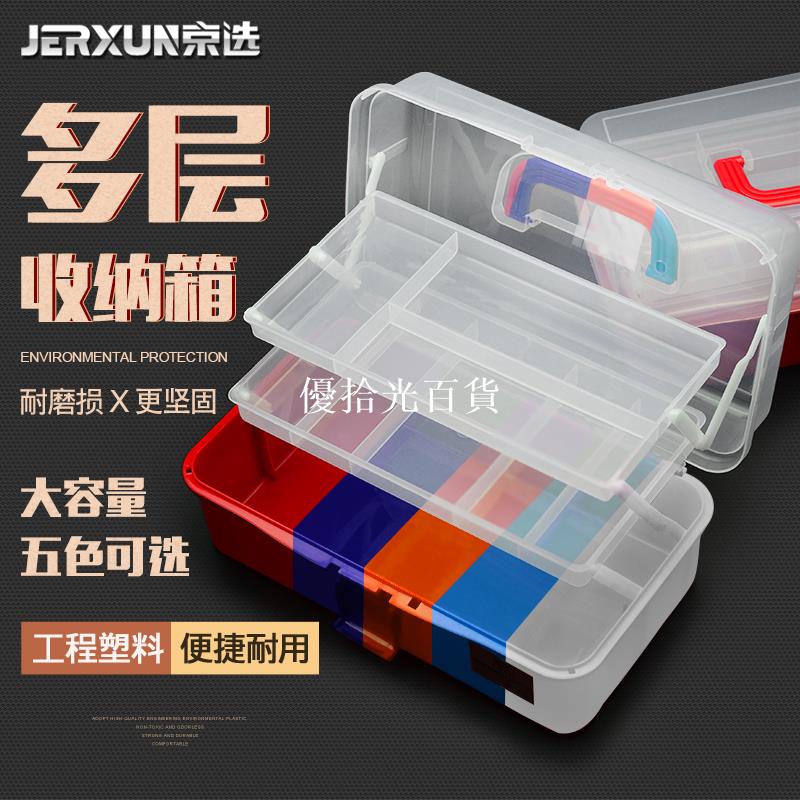京選透明塑膠美甲美術工具箱家用大號三層手提小學生畫畫收納盒子[領邦五金配件]