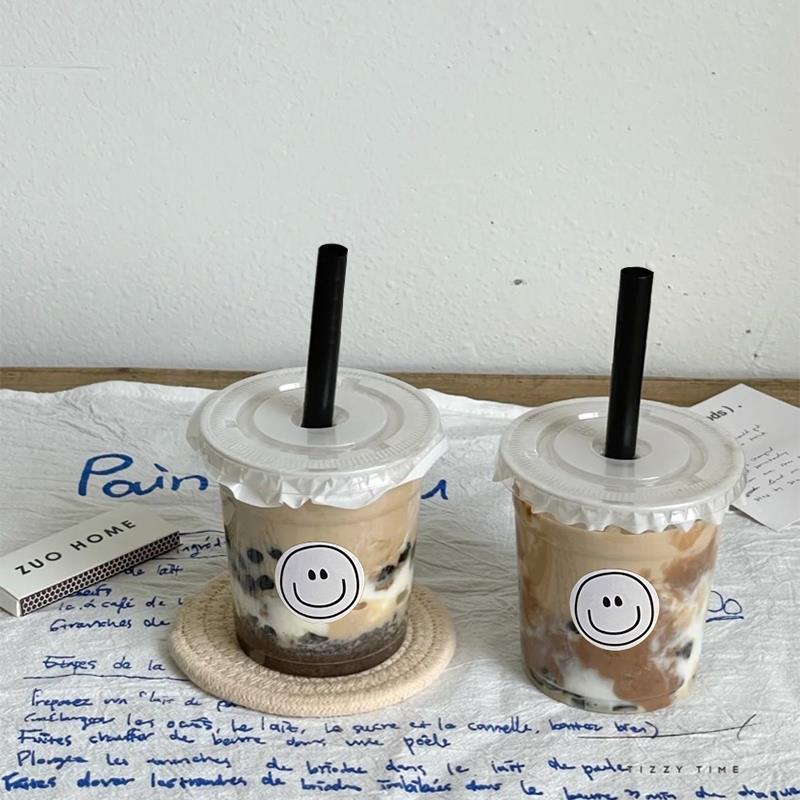 自制咖啡奶茶外賣杯一次性水果茶冷飲杯透明塑料杯可愛嘟嘟直筒杯