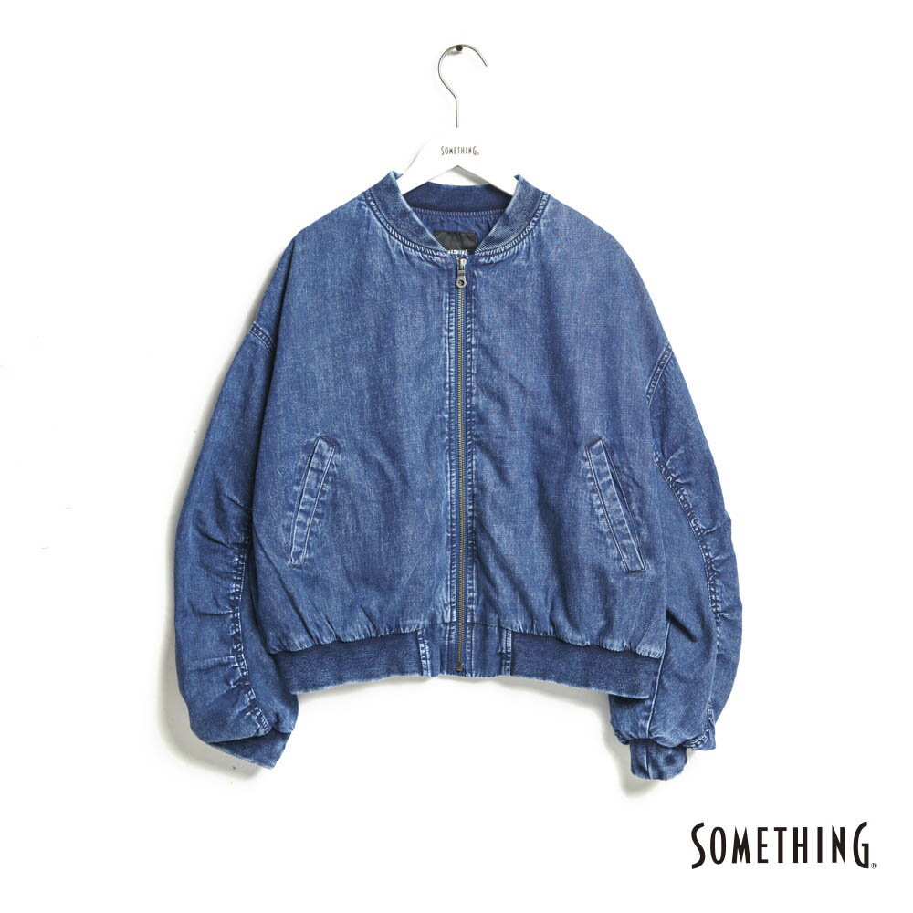SOMETHING 女款 牛仔飛行夾克 (拔洗藍)