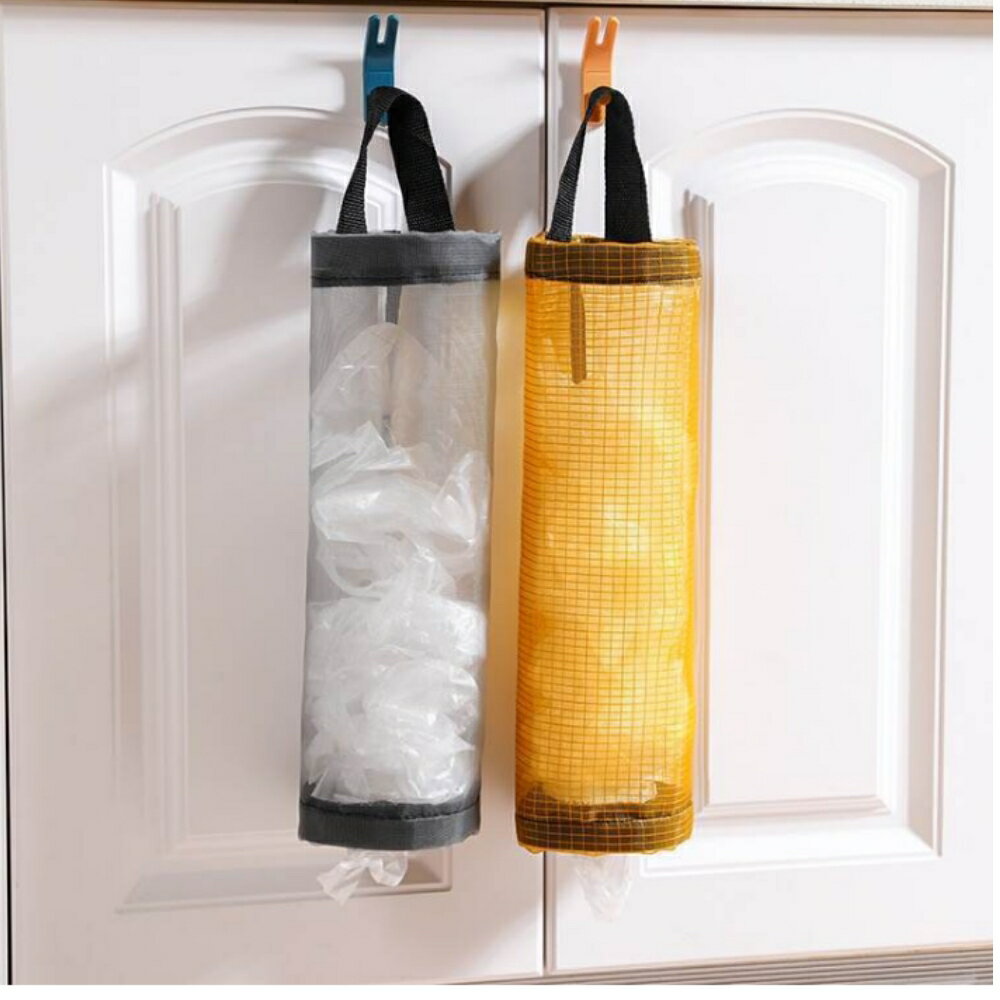 美麗大街【1111083036】兩色一組 可掛式垃圾袋收納袋廚房塑膠袋收納網袋包 4