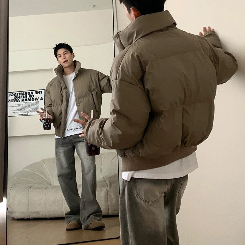 韓系短款立領羽絨棉服男冬季加厚皮棉衣外套潮牌高階感情侶麵包服-貼心家居