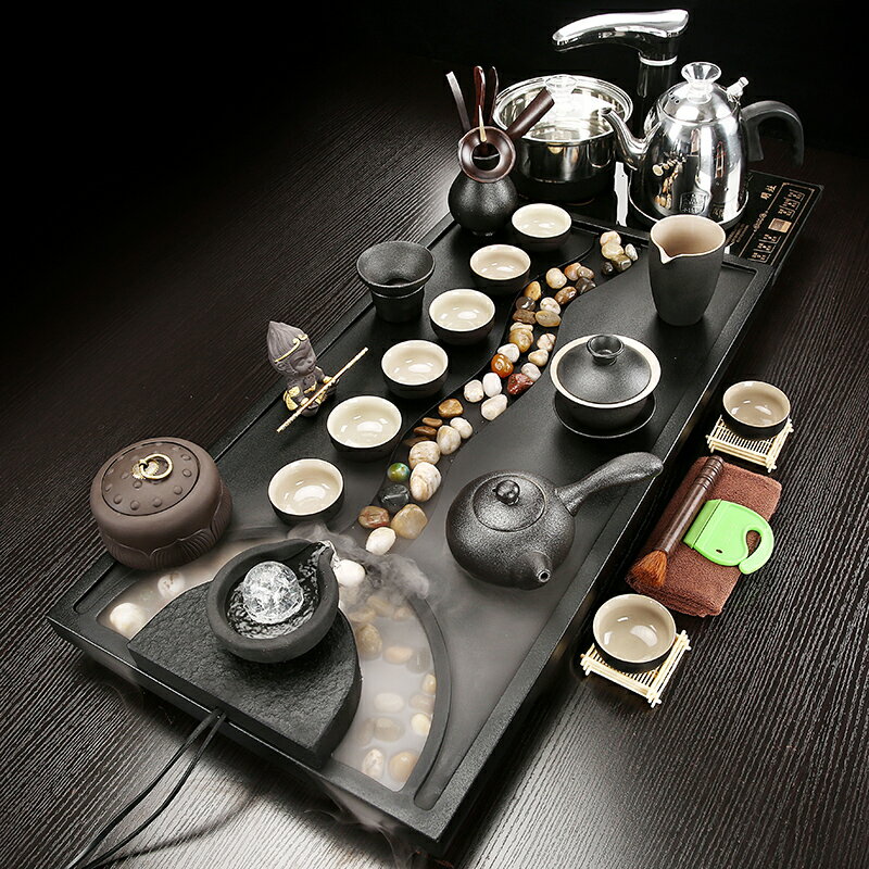 烏金石茶盤套裝家用霧化流水石茶臺陶瓷簡約現代辦公喝茶茶具整套
