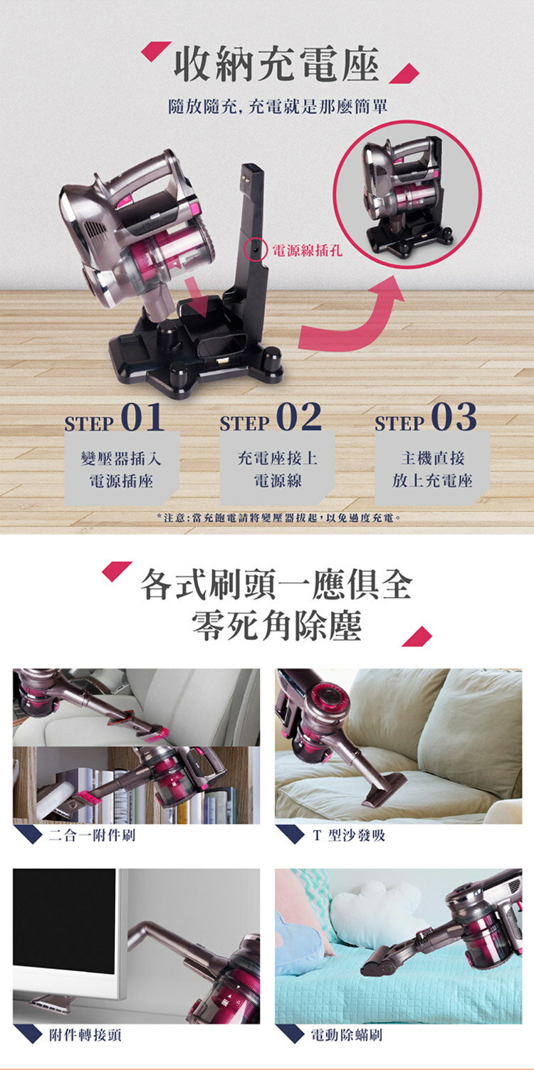 免運 【HERAN 禾聯】 無線 手持 旋風 吸塵器 HVC-23E1 6