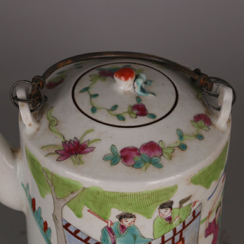 清同治年粉彩戰將人物提梁壺茶壺仿古舊貨景德鎮瓷器古玩擺件品| 協貿