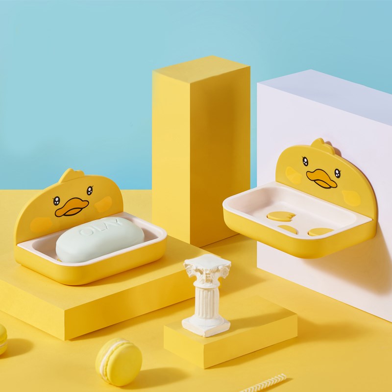 小黃鴨雙層瀝水肥皂盒香皂盒免打孔壁掛衛生間置物架卡通創意家用