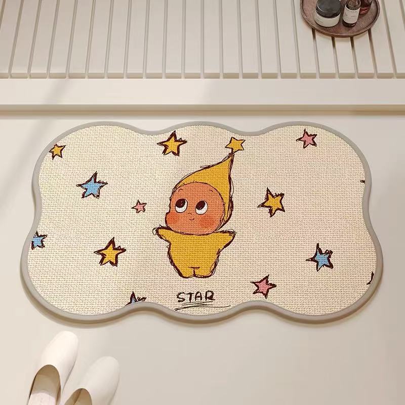 星星人浴室地墊家用吸水洗手間防滑墊軟地毯亞麻編織衛生間腳墊子