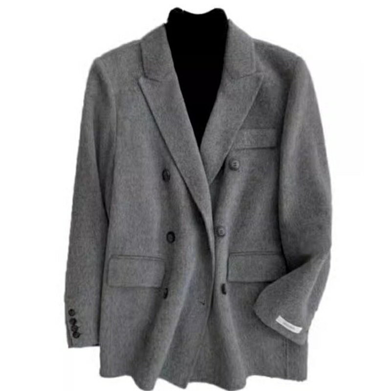 【巴黎精品】羊毛大衣毛呢外套-純色基礎款西裝雙面呢女外套2色a1cu46