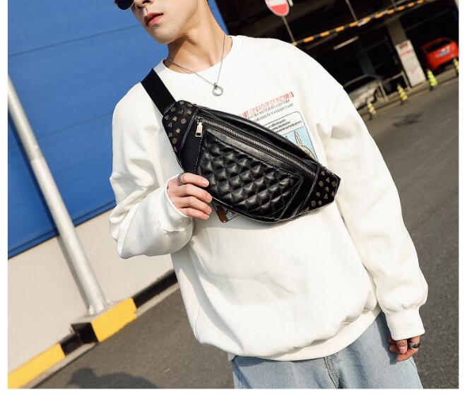 FINDSENSE X 韓國 男士 多功能 百搭街頭潮流時尚格子 戶外運動胸包 單肩包 個性斜挎包 腰包