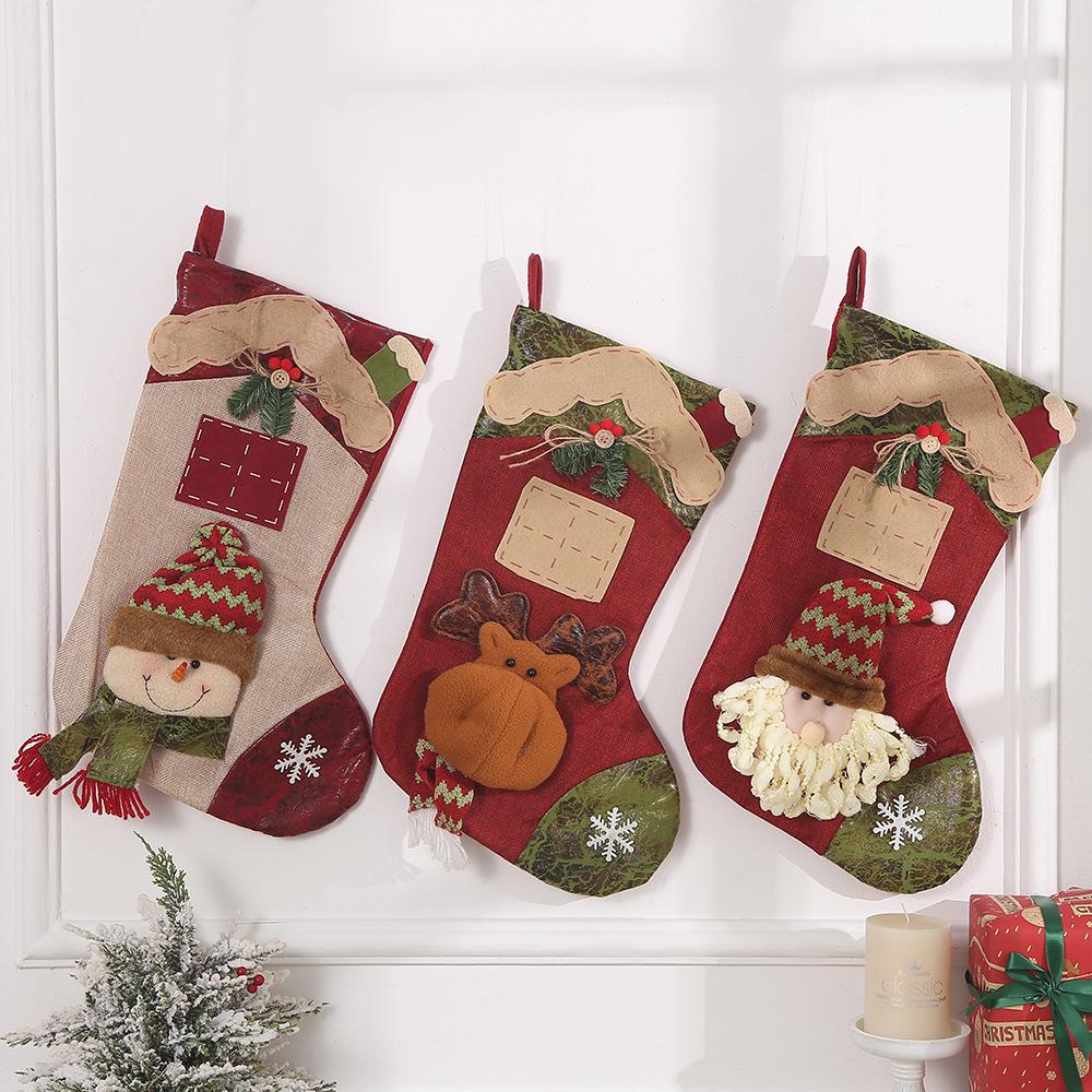 聖誕節裝飾用品襪圖案雪人老人聖誕掛件襪子聖誕禮物袋
