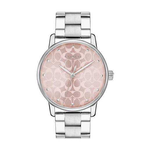 COACH 時尚粉紅色鏡面腕錶 36mm 女錶 手錶 腕錶 14503406 銀色鋼錶帶(現貨)▶指定Outlet商品5折起☆現貨