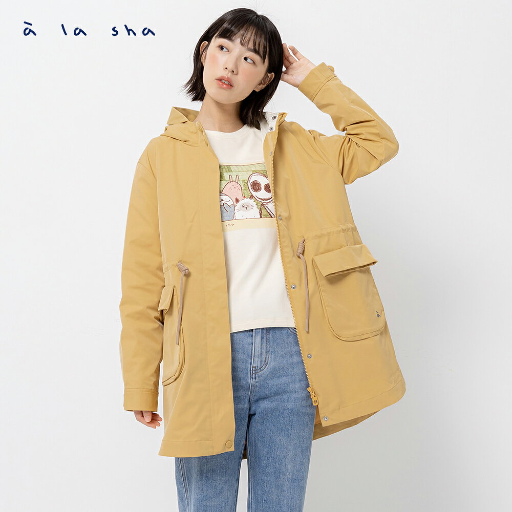 a la sha 連帽防風長版外套