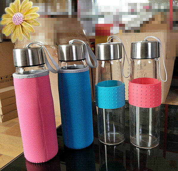 耐熱玻璃隨手杯 水杯子車載礦泉水瓶花茶杯茶具帶杯套防燙
