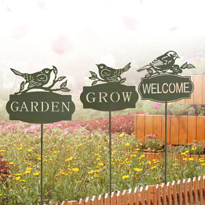 庭院裝飾戶外花園草坪鐵藝小鳥歡迎光臨提示牌裝飾插件造景田園
