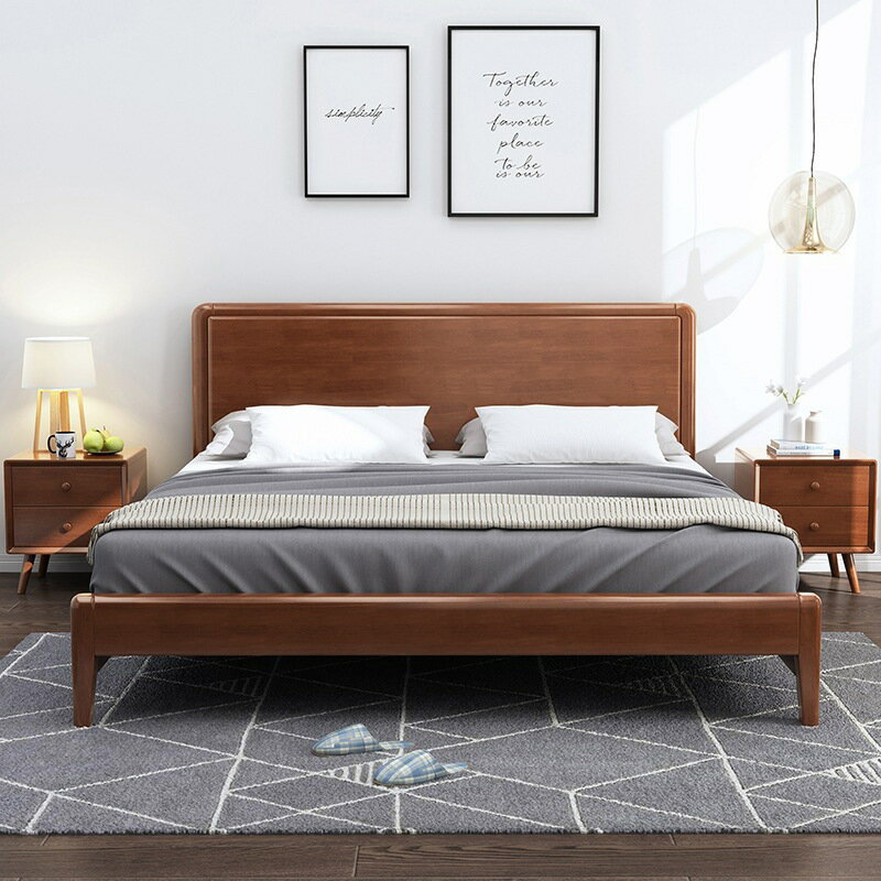 優樂悅~北歐實木床1.8米簡約現代床架雙人床婚床木質民宿臥室1.5m單人床