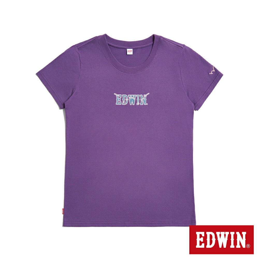 EDWIN 牛仔布LOGO短袖T恤-女款 葡紫色