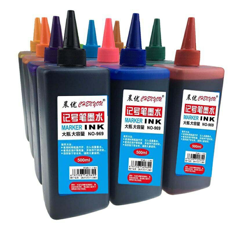 記號油性墨水補充液黑色紅色藍色綠色黃色紫色棕色茶500ML包郵