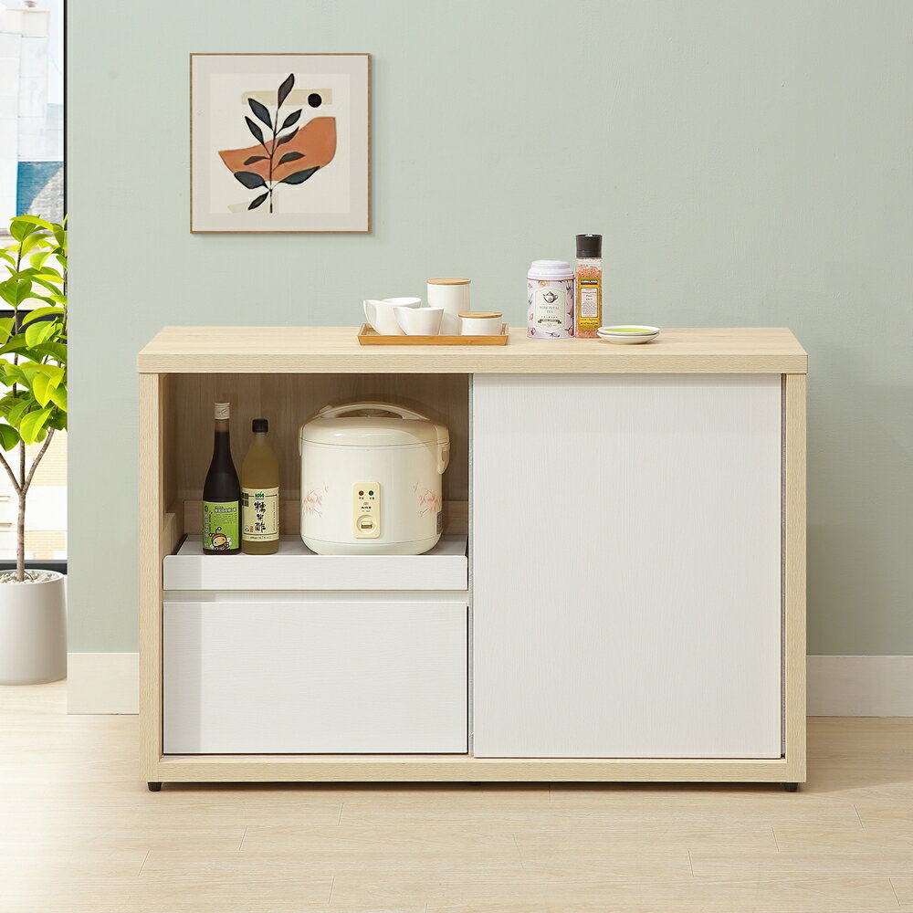 【直人木業】綠建材彩妝板溫馨系列滑門廚櫃121公分｜APP結帳再賺4%點數 1