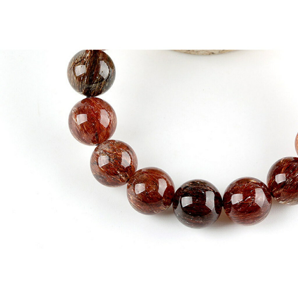 ISONA 7A級圓珠天然黑金超七雲母金髮絲飽滿水晶手串金髮晶手鏈手串珠水晶串珠水晶手鍊 水晶手鏈 5