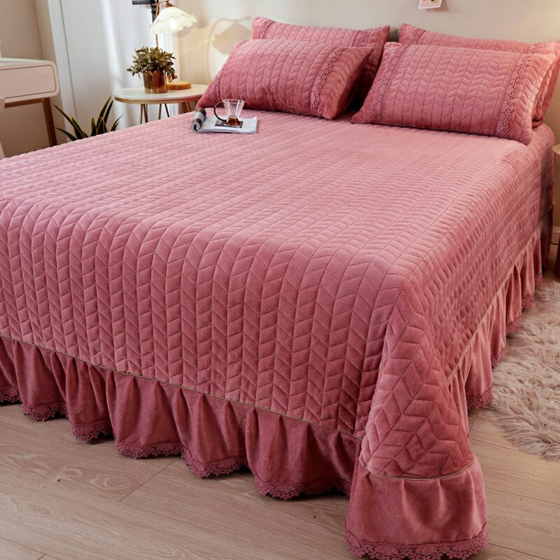 冬季加厚珊瑚水晶絨夾棉床蓋單件1.8m床防滑榻榻米絎縫保暖床罩單