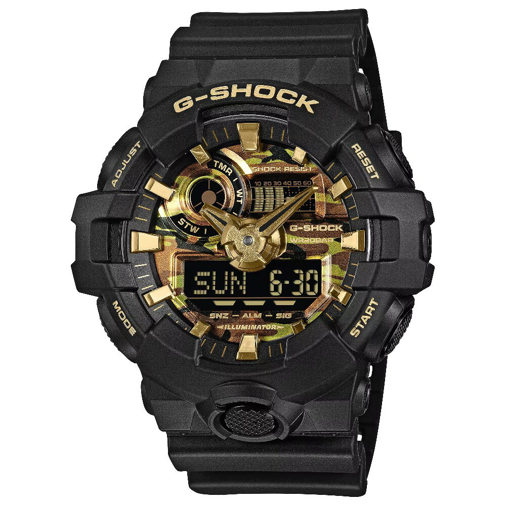 CASIO卡西歐 G-SHOCK GA-700 系列 GA-700CF-1A  金色迷彩雙顯時尚腕錶  黑色 53.4mm｜樂天領券現折★全館特惠中★指定刷卡回饋10% 0