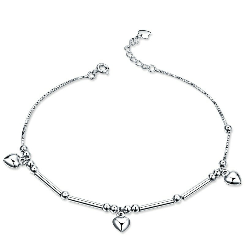 現貨+預購 925純銀腳鍊愛心腳鏈-圓珠鏡面拋光亮白女飾品73zf30【獨家進口】【米蘭精品】