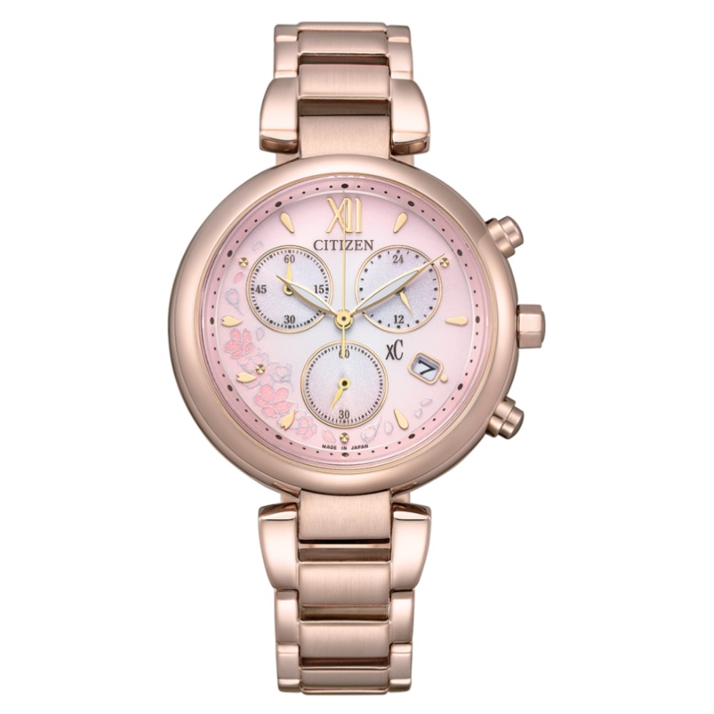 CITIZEN星辰 XC FB1456-65X 櫻花粉紅金 三眼光動能計時腕錶 35mm｜樂天全館特惠中★指定刷卡回饋10%