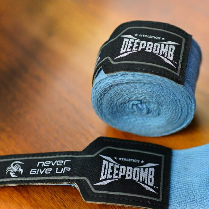 『VENUM旗艦館』DEEPBOMB 原裝BOXING專業拳擊手綁帶～4米 天空藍黑色 純棉 無彈性 手綁帶