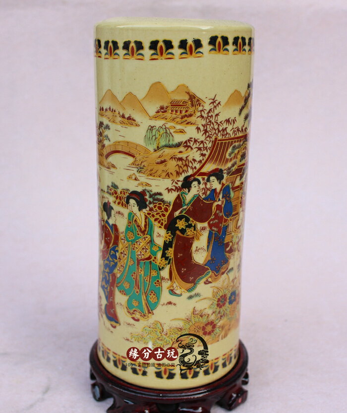 古玩雜項 仿古瓷器 陶瓷 粉彩仕女美女瓶 侍女花瓶不含底座收藏1入