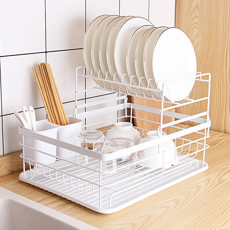 廚房置物架餐具收納瀝水碗架瀝水架日式雙層碗碟架金屬置物架