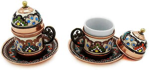 Copper Turkish【美國代購】土耳其咖啡杯 附茶碟和蓋子 - 2件組