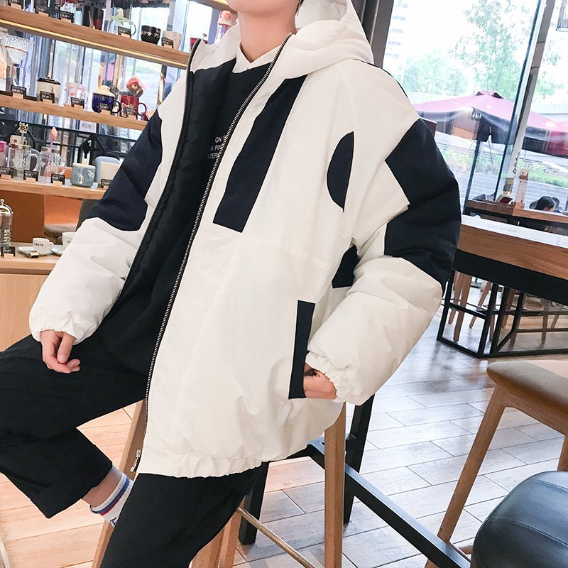 FINDSENSE品牌2018 新款 韓國 長袖 潮流上衣 港風 寬鬆 連帽 撞色 棉衣男