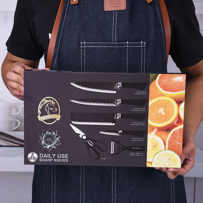 黑色波紋六套刀歐式廚師切肉切片紥紋不粘刀廚房刀具
