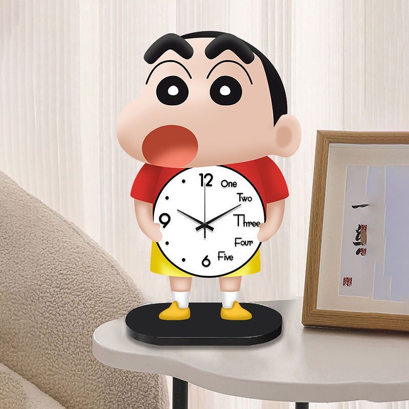 卡通靜音臺式擺臺時鐘蠟筆小新擺件客廳臥室桌面裝飾品兒童房創意284LPS 快速寄出