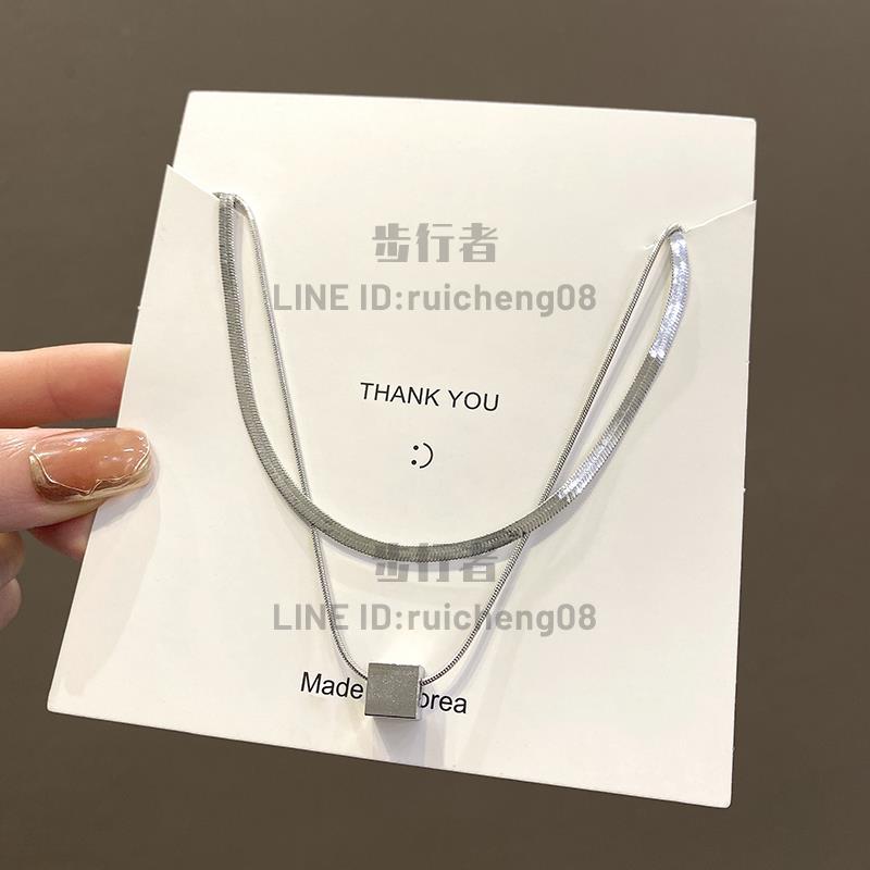 疊戴式雙層幾何鈦鋼項鏈女小眾設計感高級輕奢鎖骨鏈輕奢毛衣鏈【步行者戶外生活館】 2
