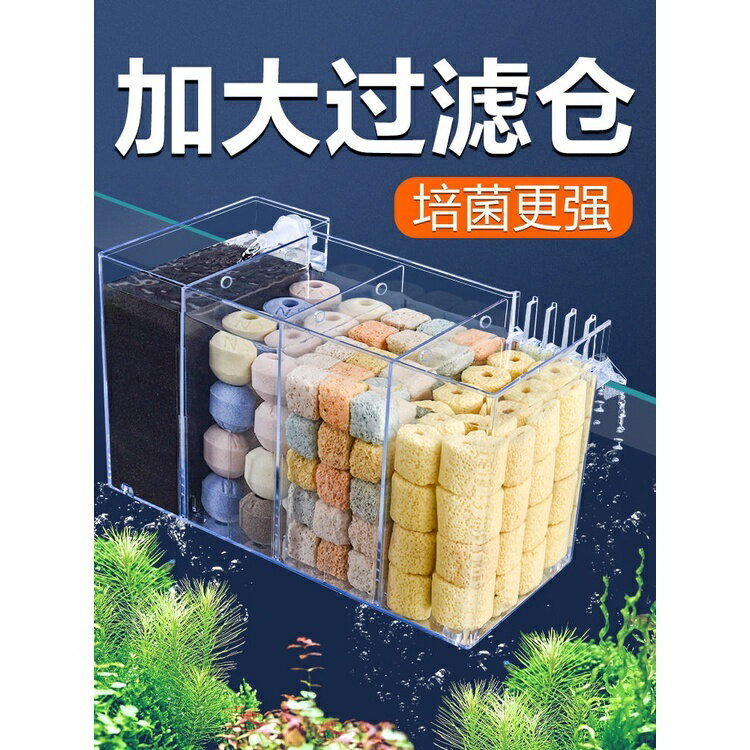 魚缸壁掛式過濾器淨水迴圈三合一過濾盒槽增氧培菌靜音上置滴流盒