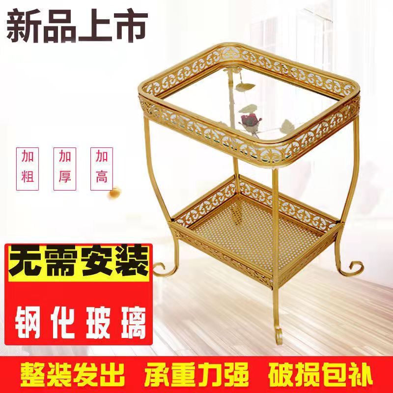 包郵小茶幾麻將機旁幾角棋牌室鐵藝鋼化玻璃茶水臺花架陽臺小桌子