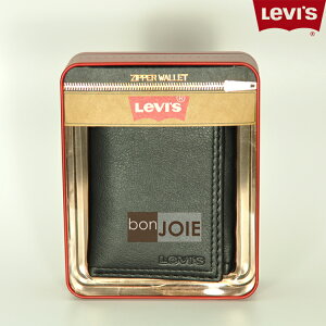 ::bonJOIE:: 美國進口 新款鐵盒裝 Levi's 三折直立式透明窗皮夾 (黑色) 含零錢袋 Levis 三折式 短夾 實物拍攝 皮夾