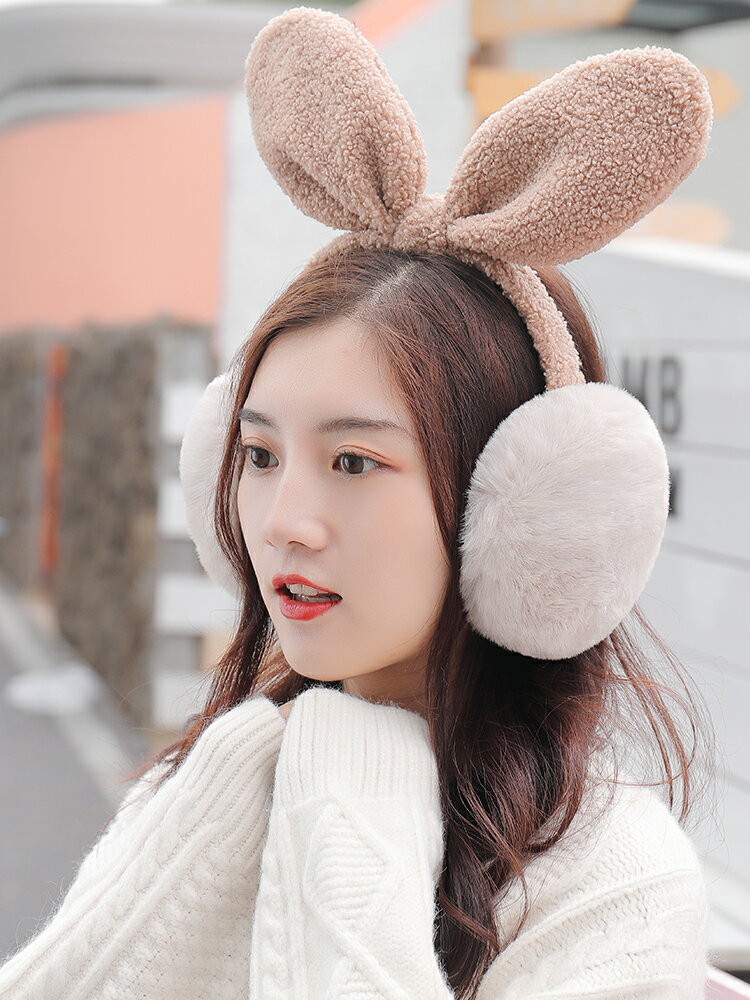 超大兔耳加絨可愛耳罩女冬加厚保暖網紅韓版潮耳包防寒可折疊耳捂
